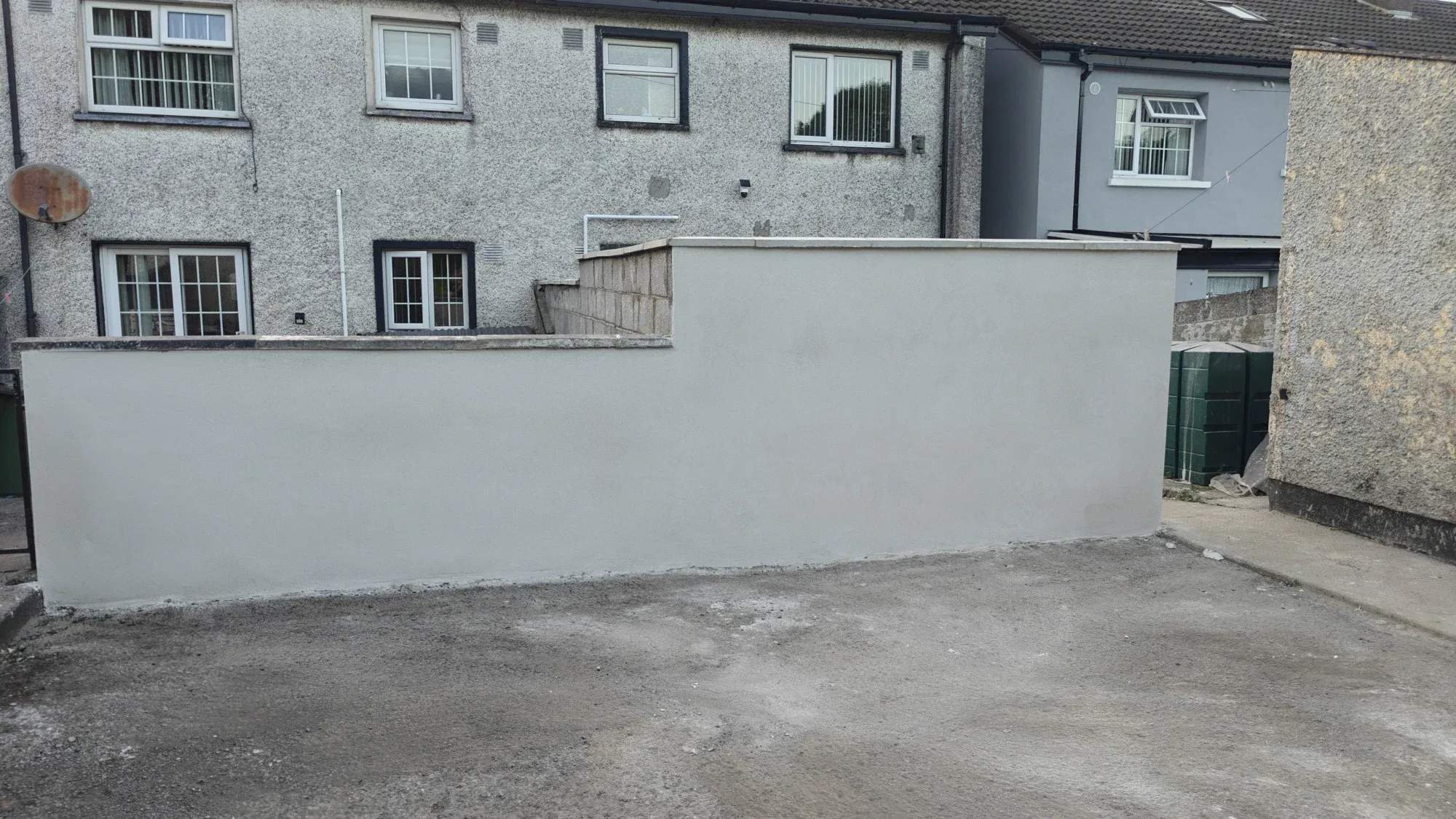 Block Wall Construction with Render Finish, Completed